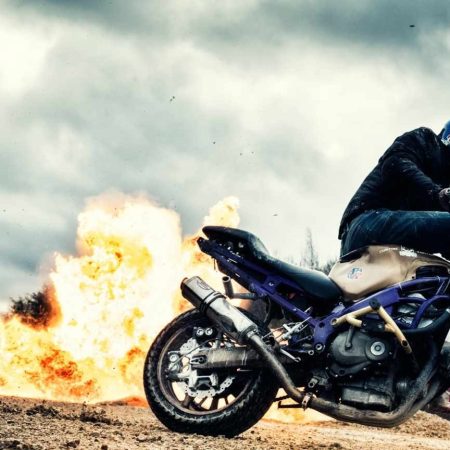 Jesper Grønnemark captures stunt rider against an explosive backdrop